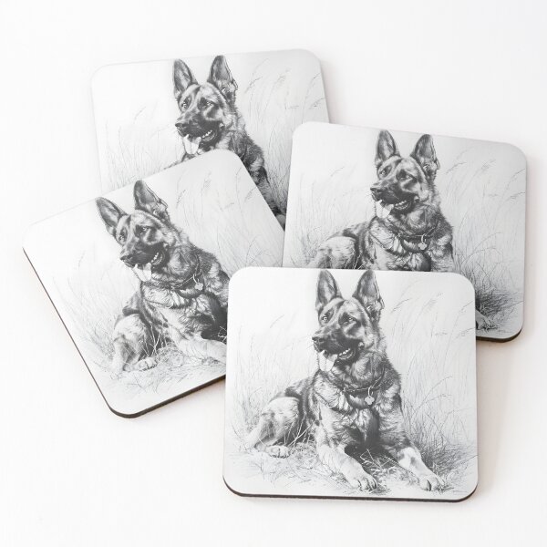 Item preview, Black and white German Shepherd pencil drawing designed and sold by Pencil-Art.