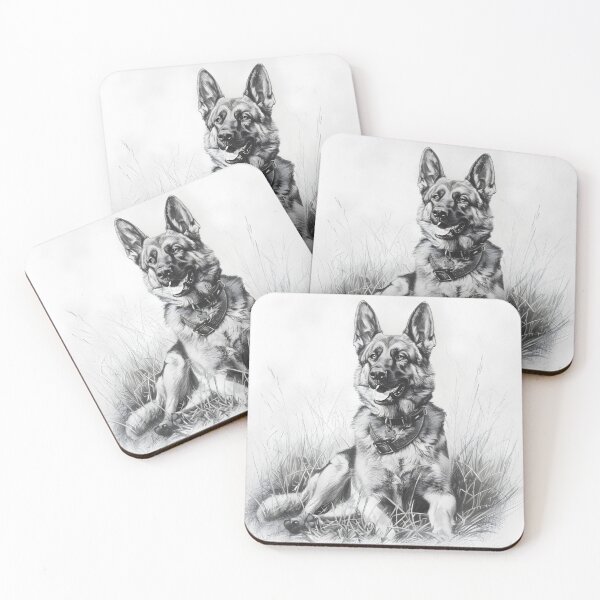Item preview, Black and white German Shepherd pencil drawing designed and sold by Pencil-Art.