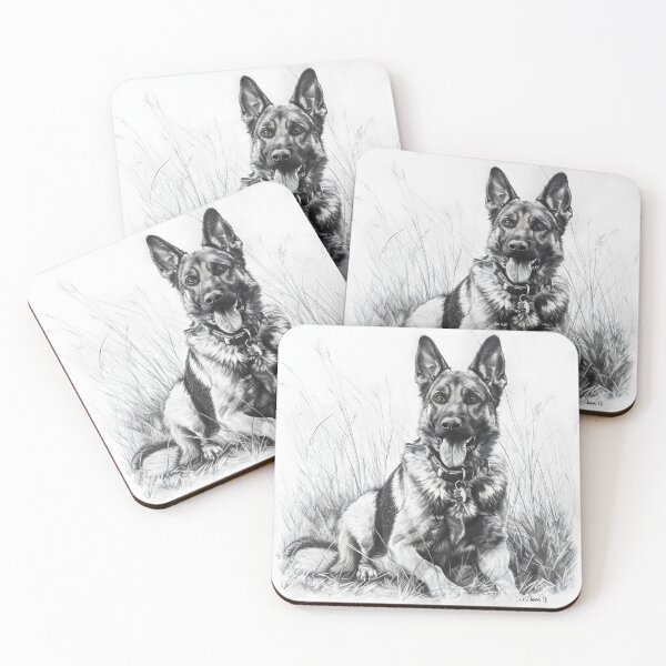 Item preview, Black and white German Shepherd pencil drawing designed and sold by Pencil-Art.