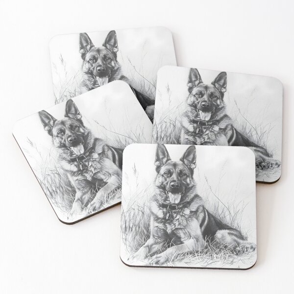 Item preview, Black and white German Shepherd pencil drawing designed and sold by Pencil-Art.
