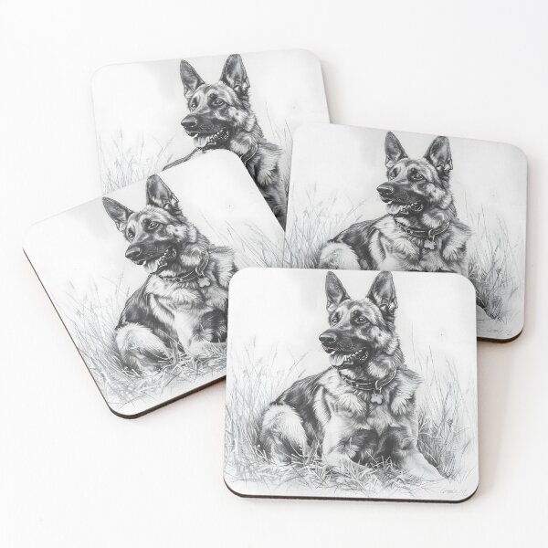 Item preview, Black and white German Shepherd pencil drawing designed and sold by Pencil-Art.