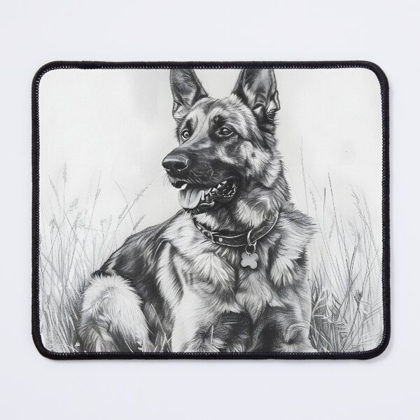 Item preview, Black and white German Shepherd pencil drawing designed and sold by Pencil-Art.