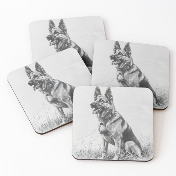 Item preview, Black and white German Shepherd pencil drawing designed and sold by Pencil-Art.