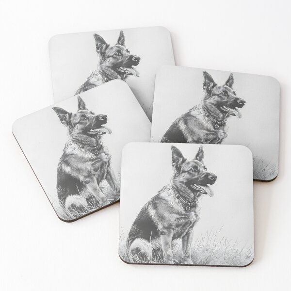 Item preview, Black and white German Shepherd pencil drawing designed and sold by Pencil-Art.