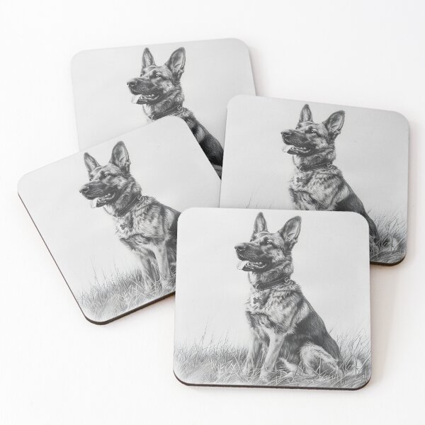Item preview, Black and white German Shepherd pencil drawing designed and sold by Pencil-Art.