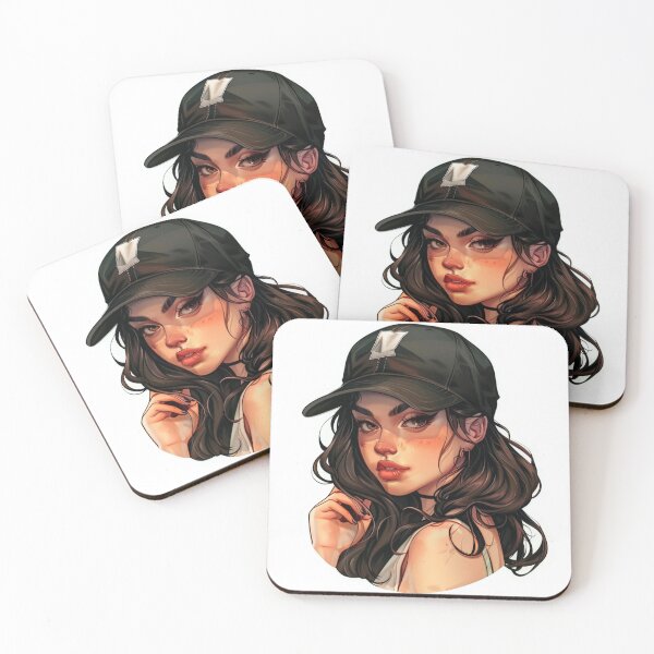 Aperçu de l'œuvre Brune mignonne avec casquette de baseball créée et vendue par NicolasGlowArt.