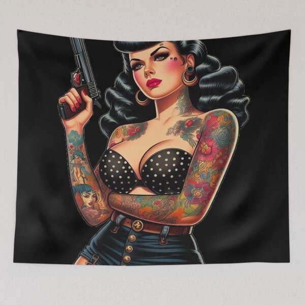 Item preview, Retro Tattooed Hot Girl designed and sold by PulpVintage.