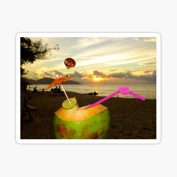 Item preview, Fresh Coconut Mocktail At Sunset - Penang Beach - Malaysia designed and sold by exploramum.