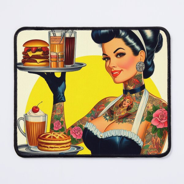 Item preview, Retro Tattooed Waitress Pin-up designed and sold by PulpVintage.
