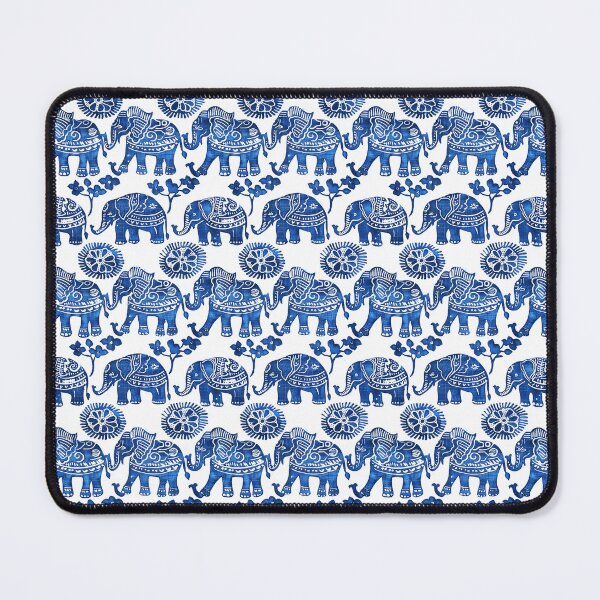 Item preview, Indian elephants blue and white block print designed and sold by SmarterThingz.