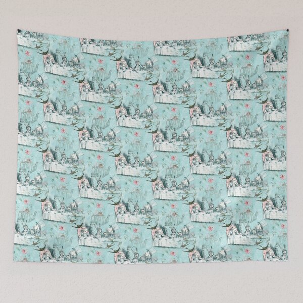 Item preview, Alice in Wonderland Mad Tea Party Aqua Pink Floral designed and sold by 13Moons.