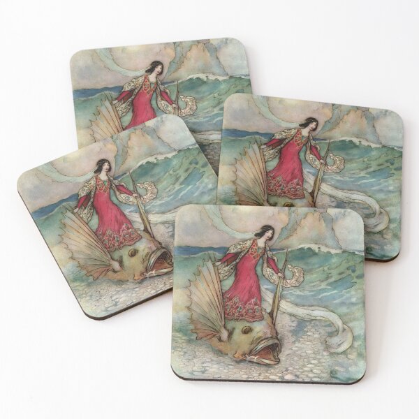 Item preview, Rita Riding on the Dolphin by Warwick Goble designed and sold by OddPopnyc.