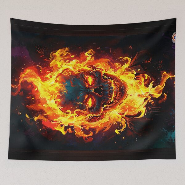 Item preview, Fiery Flaming Skull Graffiti Abstract Petrifying AI Concept Art by Xzendor7 designed and sold by Xzendor7 Digital Art Creations.