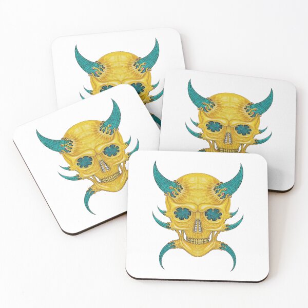 Item preview, Demon skull set with diamond gems turquoise and gold. designed and sold by Jiwsurreal.