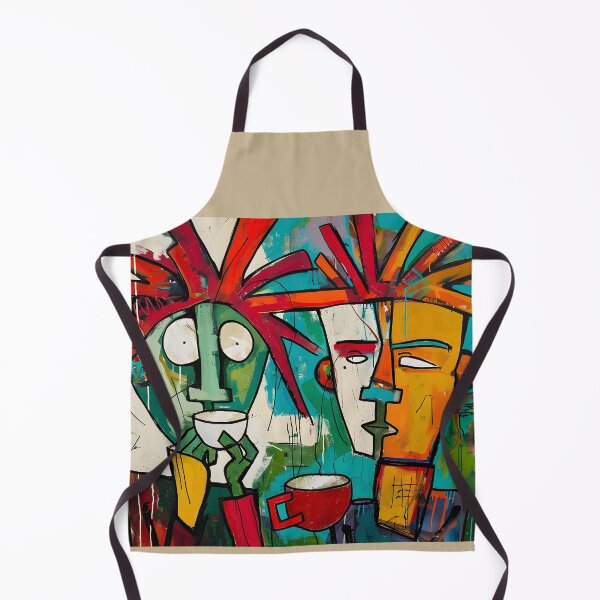 Item preview, Dynamic Coffee Encounter - Vibrant Abstract Figures Sharing a Moment in Bold Hues designed and sold by OlfactoART Studio.