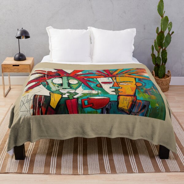 Item preview, Dynamic Coffee Encounter - Vibrant Abstract Figures Sharing a Moment in Bold Hues designed and sold by OlfactoART Studio.
