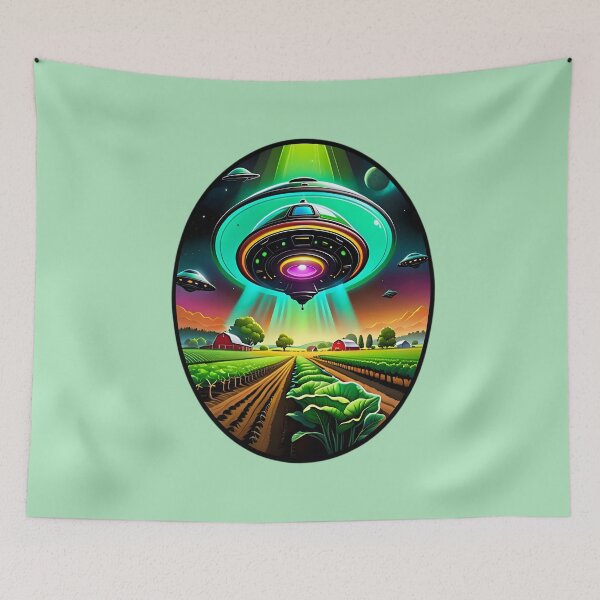 Item preview, Green UFO Above A Farm designed and sold by TheArtOfPat.