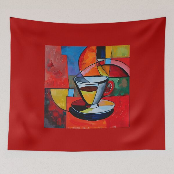 Item preview, Chromatic Elixir - Bold and Dynamic Coffee Cup Abstraction in Vivid Hues designed and sold by OlfactoART Studio.