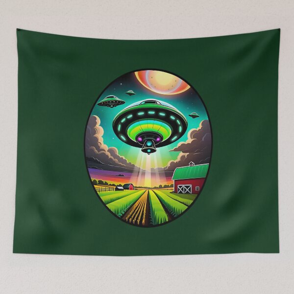 Item preview, Green UFO Above A Farm designed and sold by TheArtOfPat.