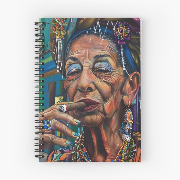 Item preview, Havana Vibes- Elderly Woman Embracing Cuban Culture with a Cigar in Colorful Street Scene designed and sold by OlfactoART Studio.