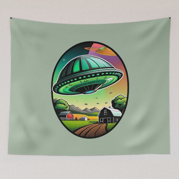 Item preview, Green UFO Above A Farm designed and sold by TheArtOfPat.