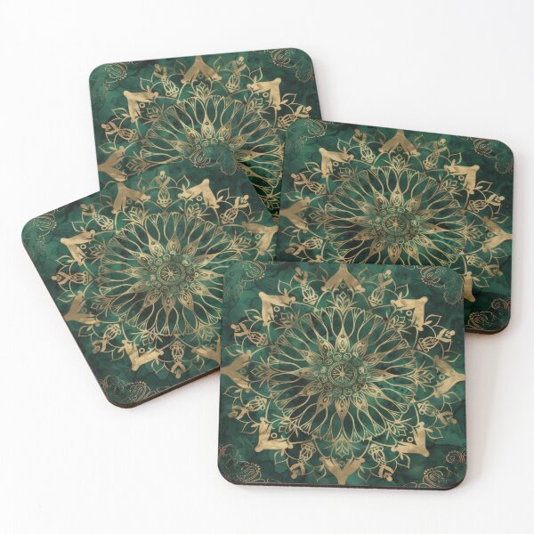 Item preview, Green and gold marbled mandala art designed and sold by PrettyPinkSkies.
