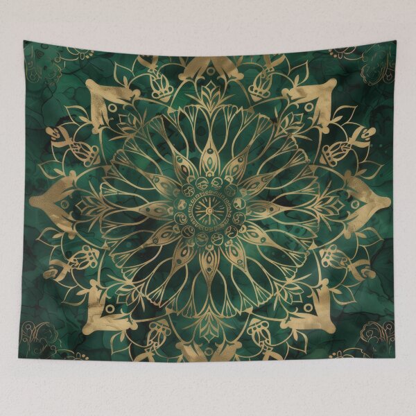 Item preview, Green and gold marbled mandala art designed and sold by PrettyPinkSkies.