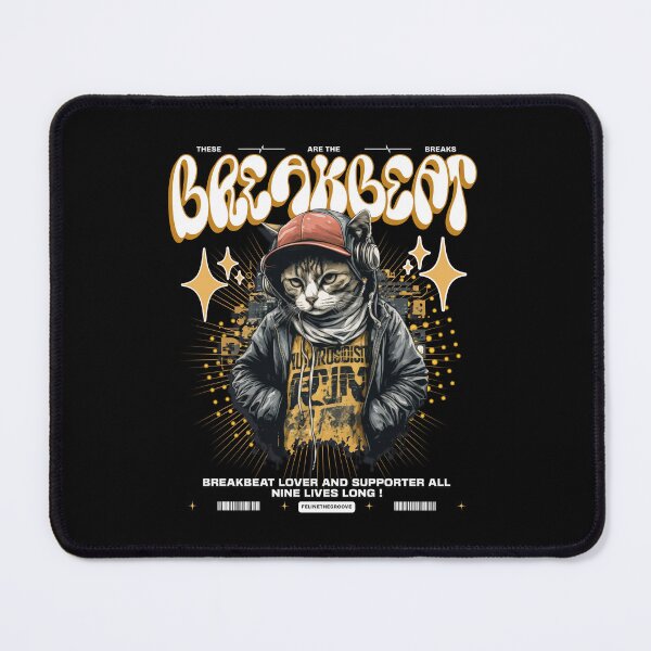 Item preview, BREAKBEAT  - Urban Headphone Cat (white/tan) designed and sold by Discothreadz.