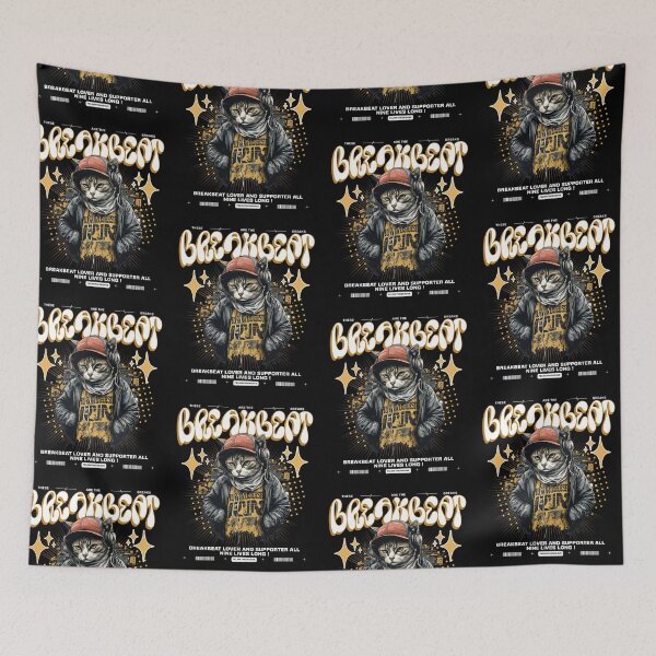 Item preview, BREAKBEAT  - Urban Headphone Cat (white/tan) designed and sold by Discothreadz.