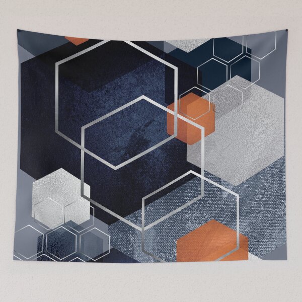 Item preview, Abstract Hexagons Blue Orange designed and sold by UrbanEpiphany.