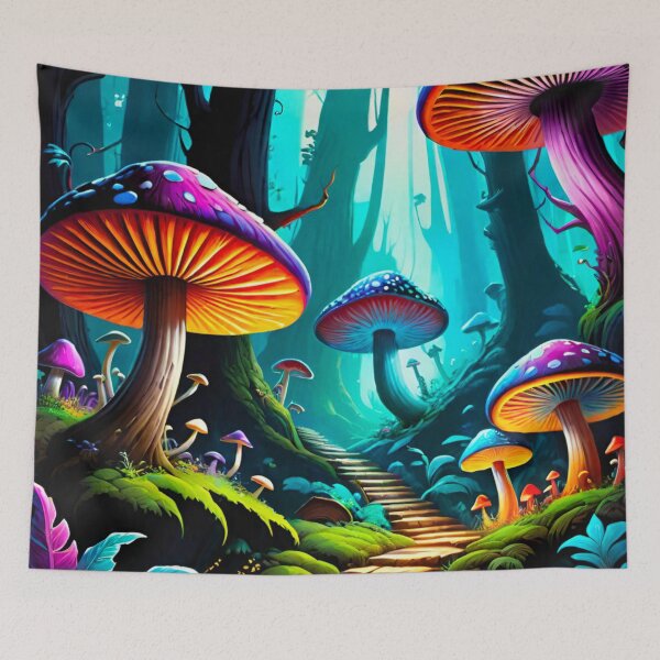 Item preview, Neon Enchantment: Bright Mushrooms in Dark Forest designed and sold by GrizzlyCollective.