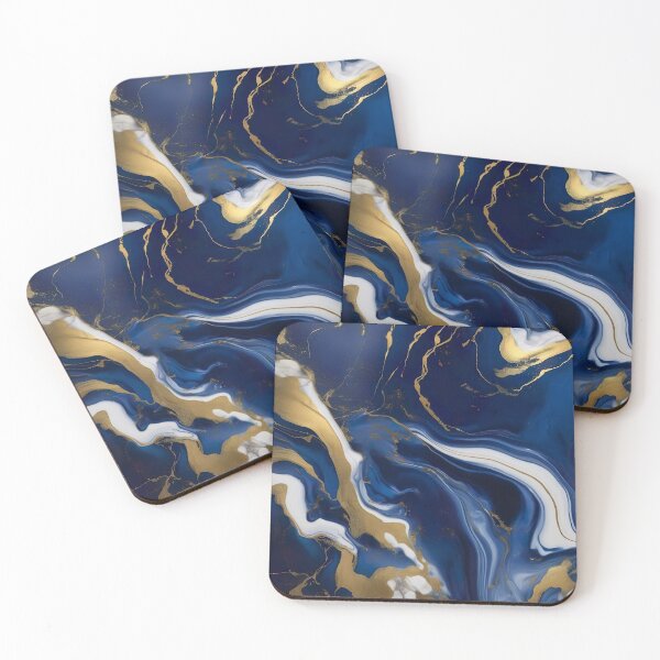 Item preview, Navy Blue & Golden Liquid Marble Pattern designed and sold by Tamas Das.