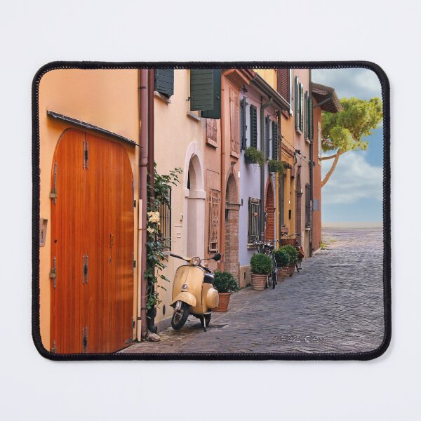Item preview, Street with scooter and old houses in Rimini Italy designed and sold by goceris.