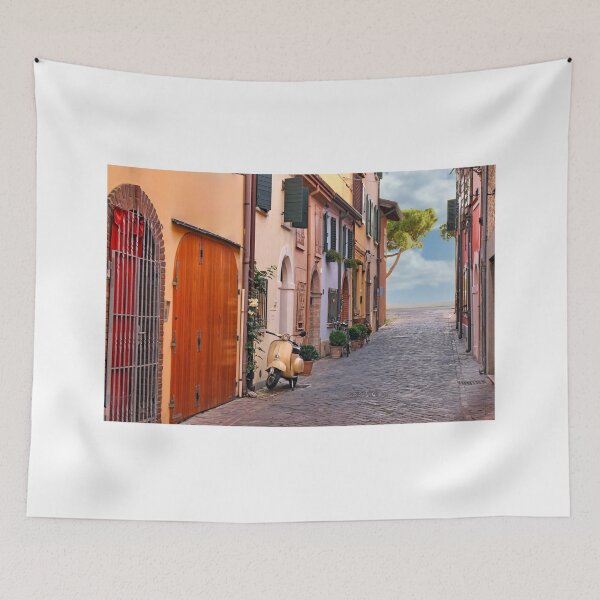Item preview, Street with scooter and old houses in Rimini Italy designed and sold by goceris.