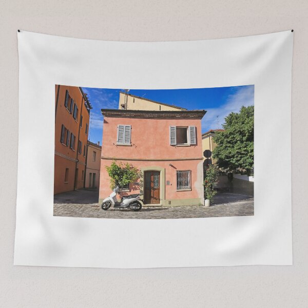 Item preview, Old colorful houses and scooter in Rimini Italy designed and sold by goceris.