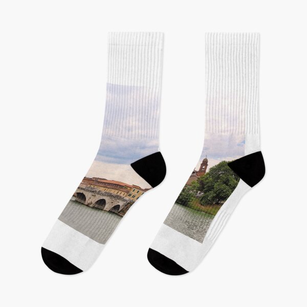 Item preview, Tiberius bridge and old town buildings cityscape in Rimini Italy  designed and sold by goceris.