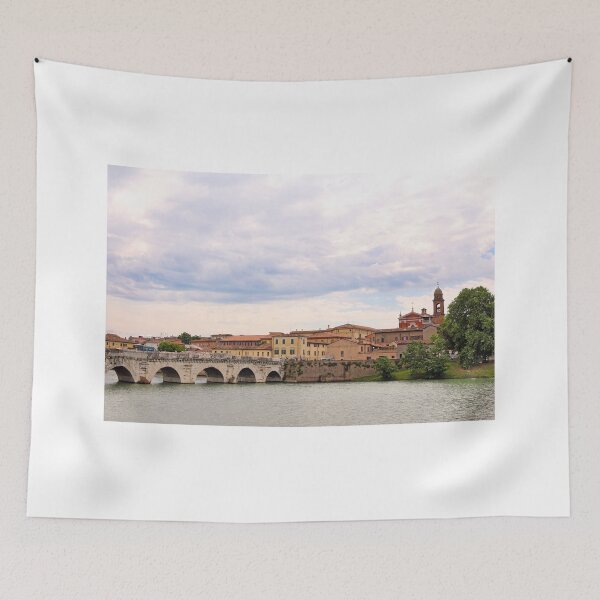 Item preview, Tiberius bridge and old town buildings cityscape in Rimini Italy  designed and sold by goceris.