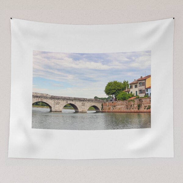 Item preview, Stone Tiberius bridge and old town buildings cityscape in Rimini Italy  designed and sold by goceris.