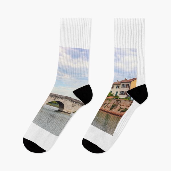Item preview, Stone Tiberius bridge and old town buildings cityscape in Rimini Italy  designed and sold by goceris.