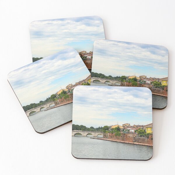 Item preview, Old stone Tiberius bridge and buildings cityscape in Rimini Italy  designed and sold by goceris.