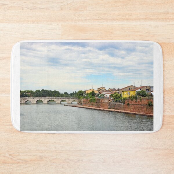 Item preview, Old stone Tiberius bridge and buildings cityscape in Rimini Italy  designed and sold by goceris.