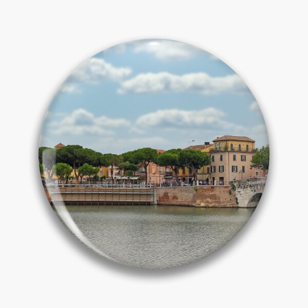 Item preview, Ancient stone Tiberius bridge and old town buildings cityscape in Rimini Italy  designed and sold by goceris.