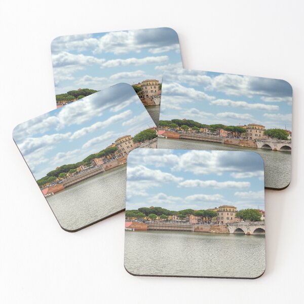 Item preview, Ancient stone Tiberius bridge and old town buildings cityscape in Rimini Italy  designed and sold by goceris.