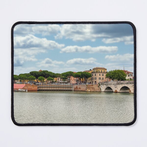 Item preview, Ancient stone Tiberius bridge and old town buildings cityscape in Rimini Italy  designed and sold by goceris.