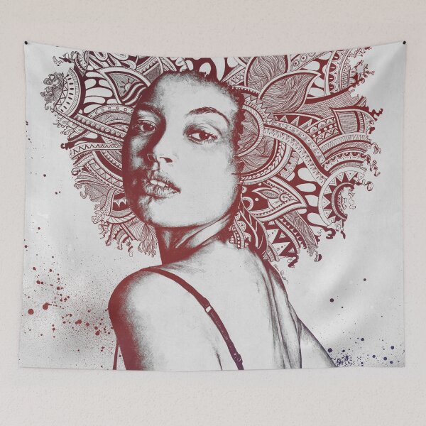 Item preview, Viewforia roja | retrato realista de niña afro zentangle designed and sold by Marco Paludet.