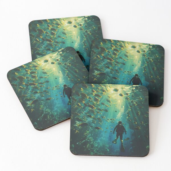 Item preview, Scuba Diver Surrounded by Sunlit Fish designed and sold by palmyst.