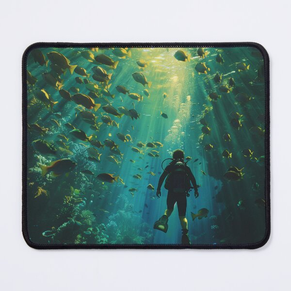Item preview, Scuba Diver Surrounded by Sunlit Fish designed and sold by palmyst.