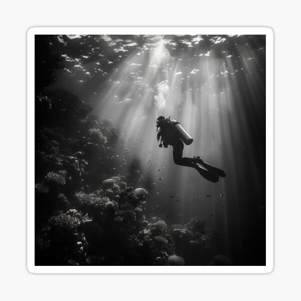Item preview, Black and White Diver in Light Rays designed and sold by palmyst.