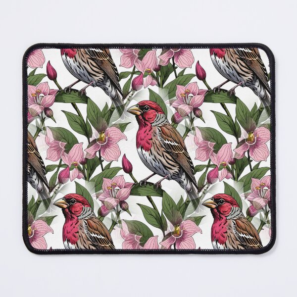 Item preview, New Hampshire Purple Finch And Pink Ladys Slipper Pattern designed and sold by taiche.