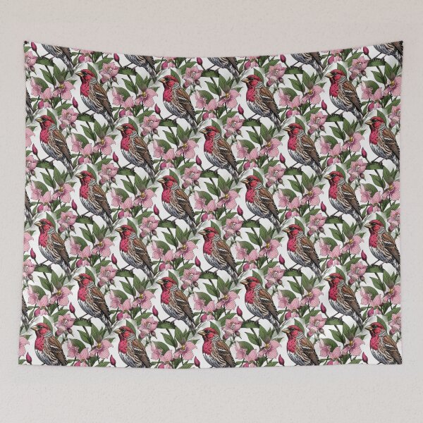 Item preview, New Hampshire Purple Finch And Pink Ladys Slipper Pattern designed and sold by taiche.